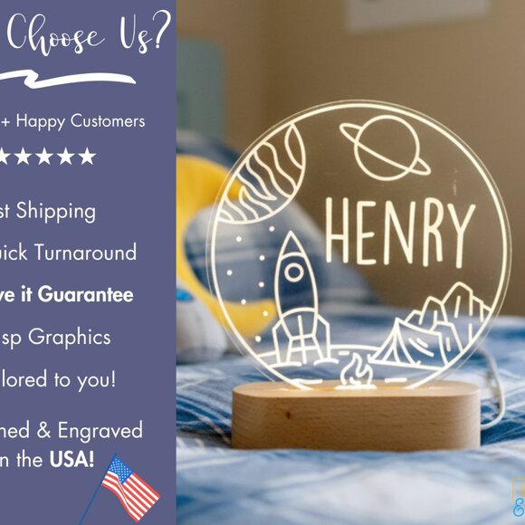 Personalized Space Night Light – Custom LED Lamp for Kids - Picture 4 of 8